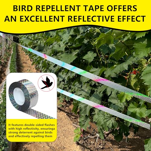 Bird Scare Reflective Tape, 295 Feet (2 Rolls), Double-Sided Reflective, for Repelling Sparrows and Woodpeckers, Suitable for Outdoor Use in Homes, Gardens, Farms, Orchards,Outdoor - size: 295 Ft*2