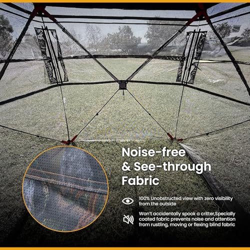 Hunting Stealth Deer Blind Shelter, Camping, Camouflage | 270° Vision 4.8x4.8 Ft Pop-up 2-3 Person See-Through, Magnetic Door, Sliding Windows and Backpack Carry Bag, Beach, Fishing