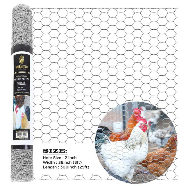 Chicken Wire 36 in x 25 FT x 2” Mesh x 20GA | Poultry Wire Netting | Hot Dipped Galvanised | Hexagonal Galvanized Mesh for Chicken Coop, Rabbit Cage, Fence Barrier PM36x25x2 - style: 36 in x 25 FT x 2 in