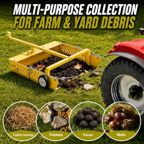 GRIND MODE 2-in-1 Horse Paddock Cleaner & Tow-Behind Trailer, Heavy Duty Manure Fork & Scoop, Efficient Yard Sweeper for Horse Manure, Drag Collector for Pasture/Yard Easy Cleanup - color: Yellow, size: Wire Drag