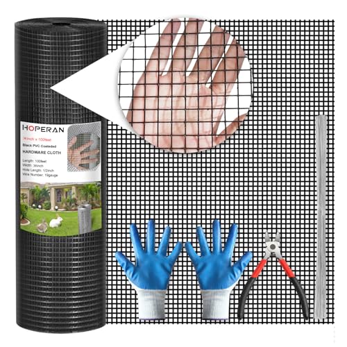 HOPERAN Black Hardware Cloth 1/2 Inch 36 x 100 Ft 19 Gauge Chicken Wire | Vinyl Coated, PVC Coated Welded Mesh Roll, for Garden Fencing Gopher Wire Rabbit Cage Poultry Netting - size: 1/2inch 36in×100ft
