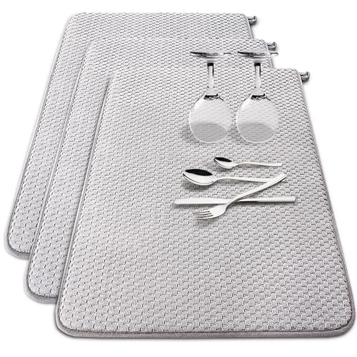 3 Pack Microfiber Dish Drying Mat,24 x 17 inch Super Absorbent Drying Pad,Large Size Dish Drying Mat for Countertops,Sinks,Draining Racks,Gray - size: 3 PCS 24 x 17 inch