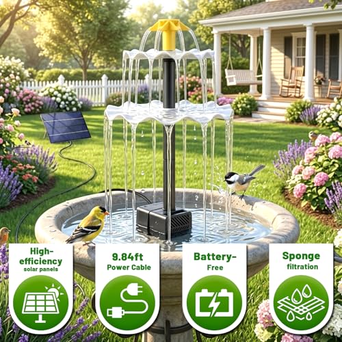 Yeomi Solar Fountain, Upgrade 2.8W 9V Solar Bird Bath Fountains with 4 Nozzles, Adjustable Water Flow, Solar Fountain for Bird Bath, Small Pond, Patio, Garden Water Feature Decoration - color: 2.8w 9v Solar Fountain Pump Kit