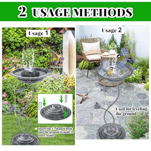 Bird Bath Garden for Outside, Vintage Metal Birdbaths Bowl with Roman Pedestal for Outdoors, Standing Bird Bath Bowl Birdfeeder for Yard Lawn Decor (Vintage Silver - Hummingbird) - color: Vintage Silver - Hummingbird