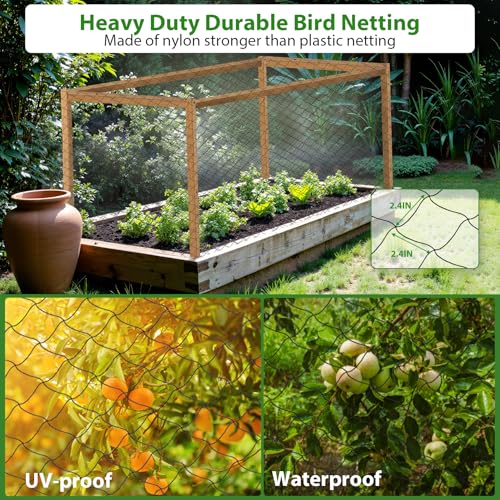 Unves 25 x 100 Ft Bird Netting, 2.4" Square Mesh Bird Net for Chicken Coop | Nylon Heavy Duty Poultry Netting Garden Protection for Chicken Run, Protect Plants Fruit Trees from Deer and Animal - size: 25' x 100'