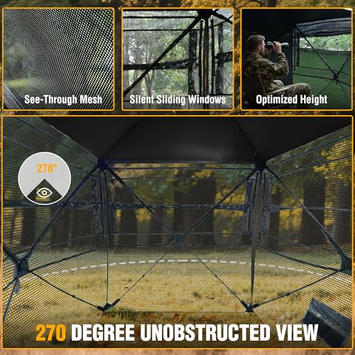 FLISSA Hunting Blind & Hunting Chair Bundle, Pop-Up Camouflage Deer Blind with Portable Folding Hunting Chair for Deer, Turkey & Ground Hunting