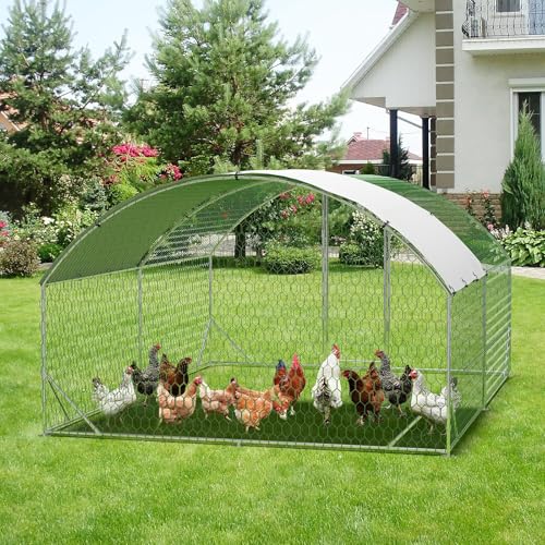 Garvee Metal Chicken Run, 9.8 x 13.1 x 6.6 Ft Metal Chicken Coop for Yard with Waterproof and Anti-Ultraviolet Cover, Dome Roof Walk in Chicken House, Poultry Cage for Hen, Duck and Rabbit - size: 118.1"L x 157.5"W x 78.7"H