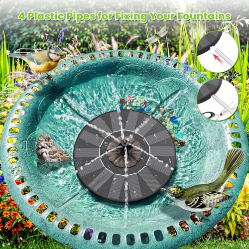SZMP Solar Fountain 2026 Upgrade, Solar-Powered Bird Bath Fountain with 4 Fixed Rods & 7 Nozzles for Garden, Pond, Pool, and Patio – No Battery Required, Attracts Hummingbirds & Wildlife - color: Coffee