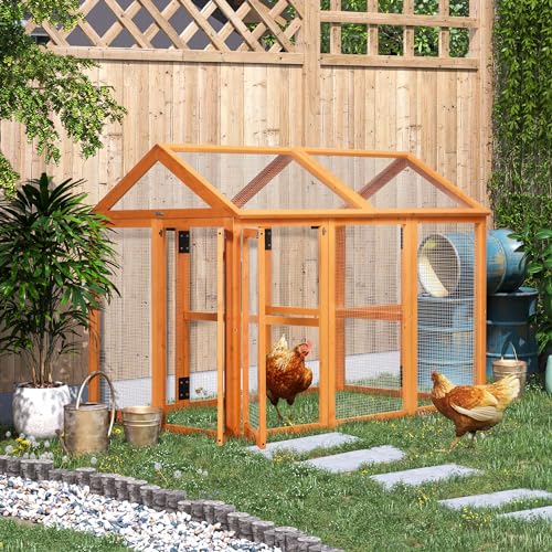 PawHut Chicken Run, Wooden Large Chicken Coop, Combinable Design with Perches & Doors for Outdoor, Backyard, Farm, 4.6' x 2.8', Orange | Combinable Design, Perches & Doors, for Outdoor, Backyard, Farm