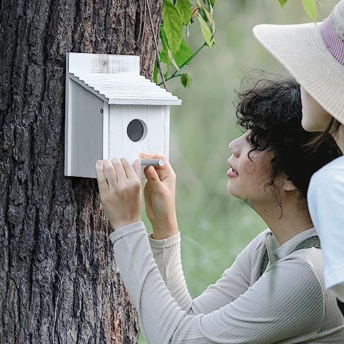 Bird House for Outside,Bluebird House,Outdoor Wooden Hanging Birdhouses Finch Wren Cardinals Garden Nesting Box - color: White