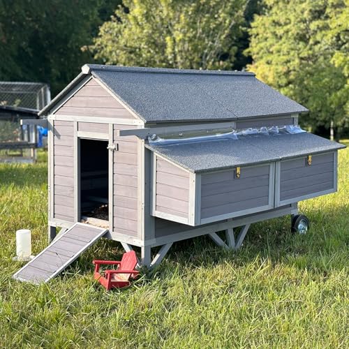 GUTINNEEN Chicken Coop for 10-12 Chickens with Large Wheels Wooden Large Chicken Coop Spacious Habitat with 4 Perches 4 Nesting Boxes for Hen House Backyard Garden