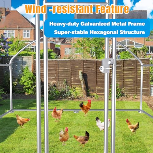 Large Metal Chicken Coop, Chicken Runs for Yard with Cover Walk-in Poultry Cage for 8 10 16 Chickens,Chicken Pen Duck Coop with Round Water-Resident Top and Feeding Door,Hen House 6.4Lx9.84Wx6.23'H FT - size: 6.4'L x 9.84'W x 6.23'H