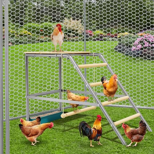 37.4" L x 18.9" W Roosting Bars for Chickens in Coop, Metal Frame Chicken Roosting Bars with Swing, Ladder & Food Box, Chicken Perch for Coop, Backyard, Farm - size: 39.8"L x 6.7"W x 4.7"H