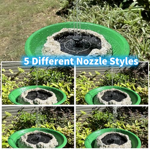 SAC SMARTEN ARTS Solar Fountain for Bird Bath with Solar Panel Resin Granite Rock Solar Water Fountain Pump for Bird Bath Outdoor Hummingbird Birdbath Fish Tank Pond with 5 Nozzles
