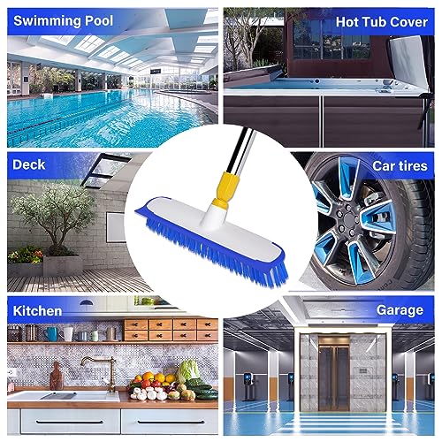 55" Extendable Floor Scrub Brush, 12" Wide Heavy-Duty 2-in-1 Scrub & Squeegee Deck Brush for Tile Grout Shower Floor, Kitchen, Restaurant, Patio & Garage Cleaning - color: Blue&white