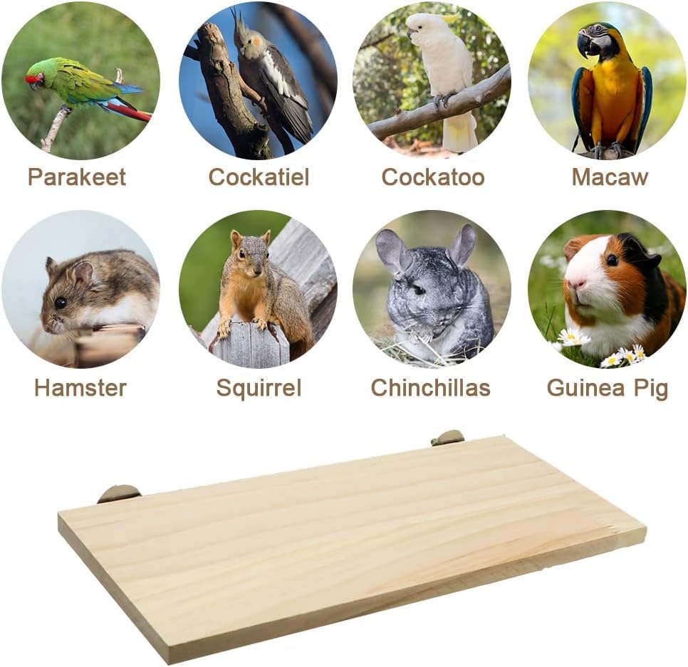 Litewoo Parrot Bird Wood Perch Platform Large Stand Shelf for Budgie, 2PC | Natural wood, sturdy flat bird perch shelf, for small-medium birds/parakeet/cockatiel/conure, easy install & adjustable - size: 2PC