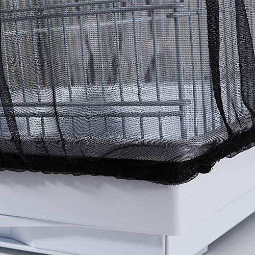 ISMARTEN Bird Cage Seed Catcher (2 Pack), Airy Gauze Bird Cage Cover Seeds Guard Dust-Proof Universal Birdcage Accessories Mesh Net Cover (Black + White, XL) - color: Black + White, size: X-Large