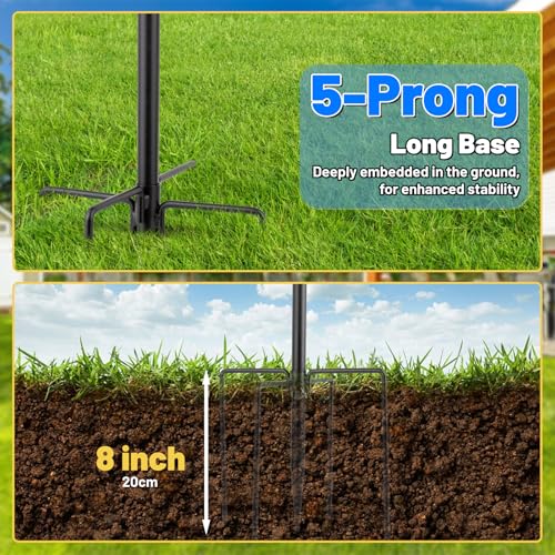 4-Hook Shepards Hooks for Outdoor,Adjustable 92 Inch Bird Feeder Pole with 5 Base Prongs,Garden Planter Stakes Suitable for Garden in Hanging Flower Basket,Lantern,Outdoor Décor
