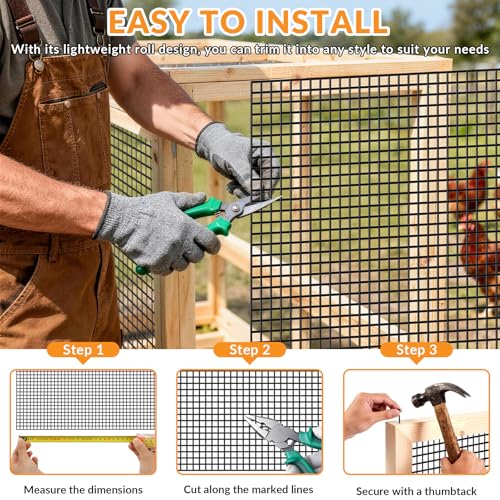 Black PVC Coated Chicken Wire Fencing, 1/4 Inch Mesh, 48 Inch x 50 Foot, 23 GA Welded Wire Hardware Cloth Roll, Heavy Duty Farm & Ranch Garden Border Fence, Tree Guard, Poultry Netting, Animal Barrier - size: 48inx50ft 1/4inch