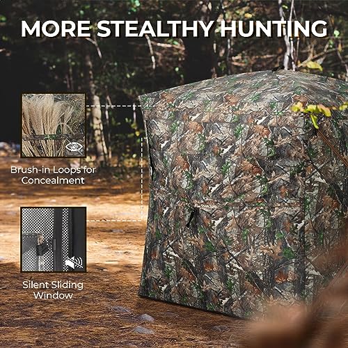 Portable Hunting Blind - 270°/360°See Through with Waterproof Floor Mat | Detachable Ground Mat, Silent Adjustable Windows, Pop Up Ground Blind for 2-4 Person, Camouflage Shelter for Turkey Deer - size: 2-3 Person（270°See Through）