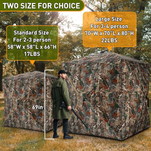 TLC Sport Hunting Blind with Carrying Bag, 270/360 Degree See Through Ground Blind, Pop Up Hunting Tent Portable Concealed Camouflage Tent for 2/3/4 Person - size: 3-4 Person