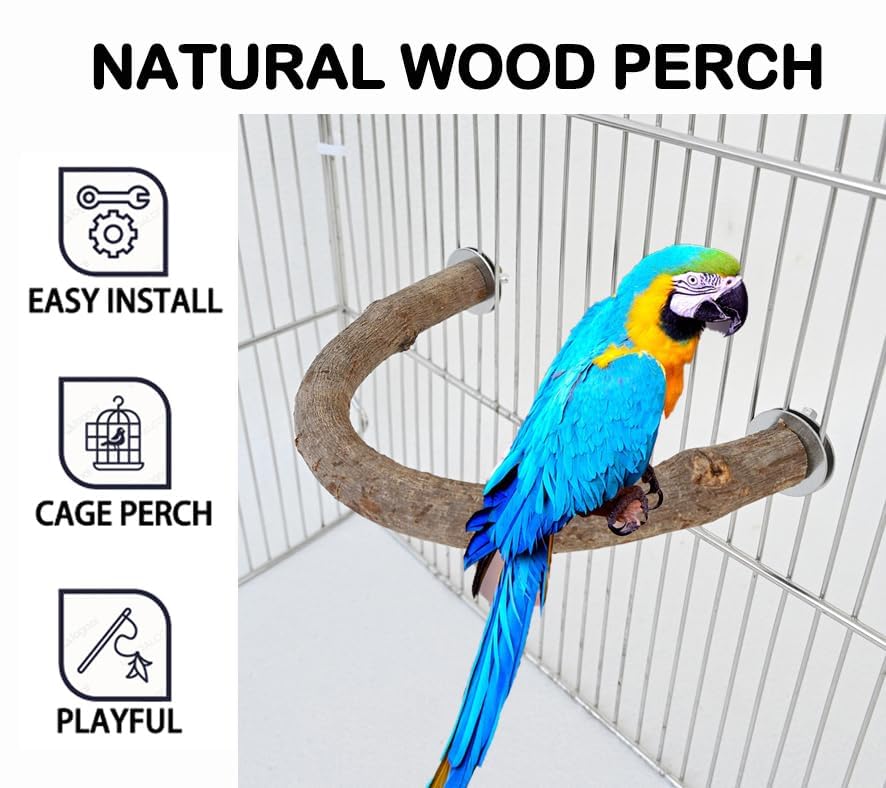 2Pcs 6.2inch Parrot Bird Natural Wood Stand Perch Swing U Shape Stick Bird Perches Bird Cage Toy for for Small to Regular Size Birds - size: 2X6.2inch