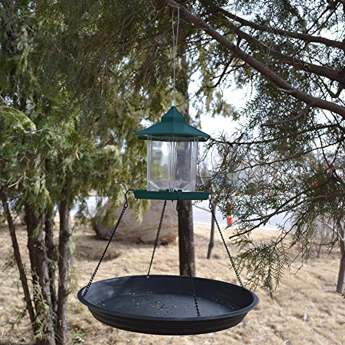 16" Bird Seed Catcher Tray Platform Feeder Hanging Tray Seed Hoop Outdoors Backyard Garden (Black)