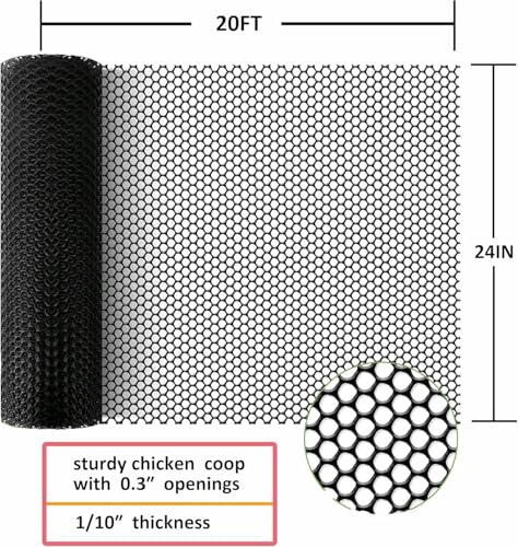 Plastic Chicken Wire Mesh - 24 in x 20 ft Black,Comes with 30 Twist Ties, Plastic Wire Mesh Fence for Dogs, Cats & Poultry - Garden Netting & Animal Barrier, Balcony Netting for Pets - WEYHDDTL - size: 24Inchx20Ft(0.3"Opening)