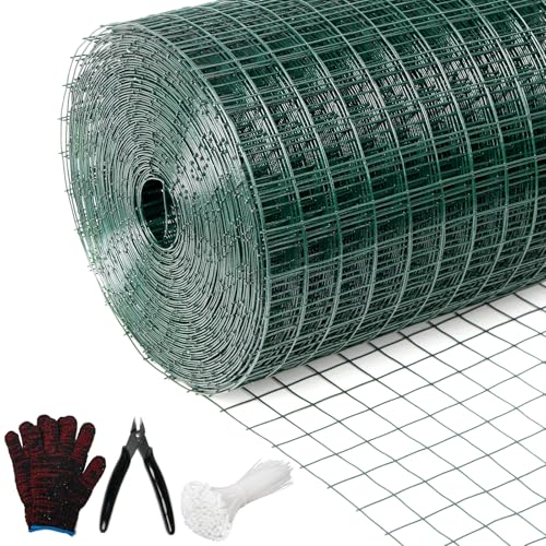 Hardware Cloth 1 inch 36in x 100ft Chicken Wire, Green Garden Fence, 17 Gauge, Vinyl PVC Coated Metal Welded Wire Mesh for Preventing Snakes, Raccoons, Foxes, Poultry Netting - size: 1inx36inx100ft