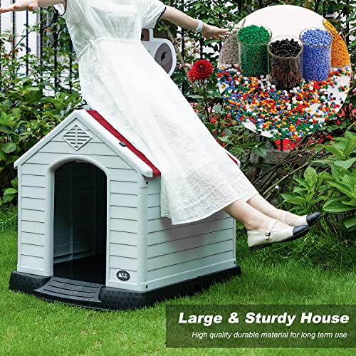 FDW Dog House Indoor Outdoor Durable Ventilate Waterproof Pet Plastic Dog House for Small Medium Large Dogs Insulated Puppy Shelter Kennel Crate with Air Vents and Elevated Floor - style: Red