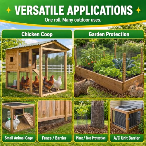 16in x 10ft Black Hardware Cloth - 1/2 Inch 19 Gauge Chicken Wire, Hot-Dip Galvanized After Welding Wire Mesh Roll for Garden Fencing, Chicken Coop & Poultry Cage - size: Black-1/2inch 16inch×10ft