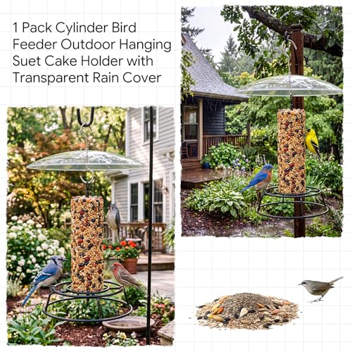 1 Pack Cylinder Bird Feeder Outdoor Metal Seed Cake Feeder with Clear Rain Proof Cover Hanging Chew-Proof Backyard Wild Bird Feeding Feeders for Outdoors Garden(Open Loop) - style: Open Loop