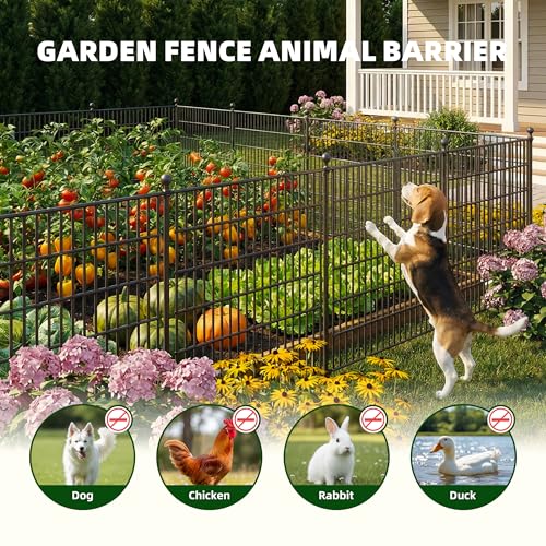 Toolterritary 10 Panels No Dig Garden Fence with Gate, 32 in(H) X24.2 ft(L) Metal Fence Panels, Thickened Rustproof Garden Fencing, Animal Barrier Fence for Dogs, Rabbits, and Patio - size: 32 in(H)×29in(L)