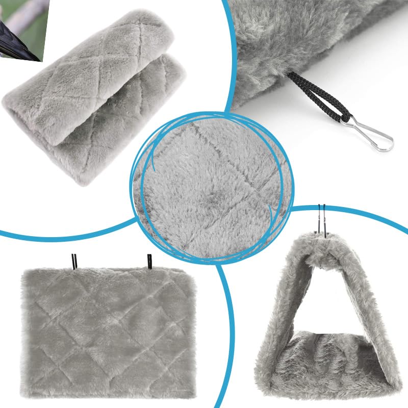 Bird Nest Snuggle Hut Soft Plush Hammock Hanging Cage Tent for Birds Parrot Winter Warm Bed Pet Toy for Hamster Parrot Macaw Budgies Eclectus Parakeet Cockatiels Cockatoo Lovebird (M, Grey) - color: Grey