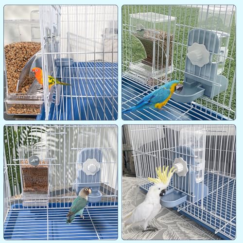Lemtrflo No Mess Bird Feeder Water Dispenser Set, Automatic Bird Feeder | Parrot, Parakeet Cage Accessories - color: blue
