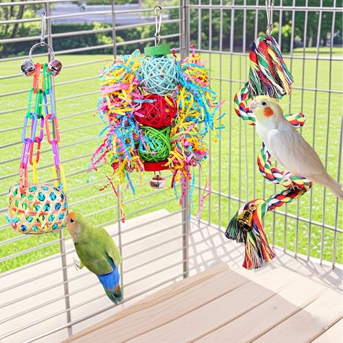 Parrot Parakeet Bird Toys, Cockatiel Budgies Cage Toys | Parrot Conure Shredding Foraging Toys with Rope Perch, Bird Cage Accessories for Cockatiel Budgies Lovebird