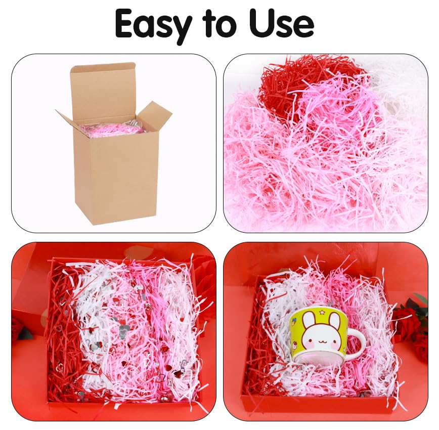 FOIMAS Valentine's Day Shreded Craft Paper Filler,11.6oz Red Pink Raffia Paper Grass with Heart Confetti for Gift Box Filler Basket Stuffer Valentine's Day Packaging Supply - color: Pink Red White
