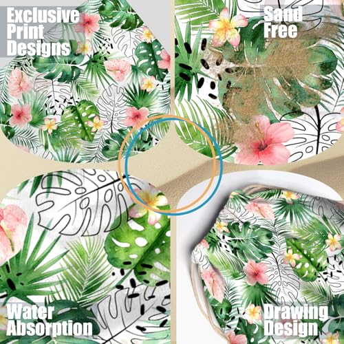 2 in 1 Beach Towel Bag Green Tropical Leaf Beach Backpack Towel - color: Tropical Leaves Green
