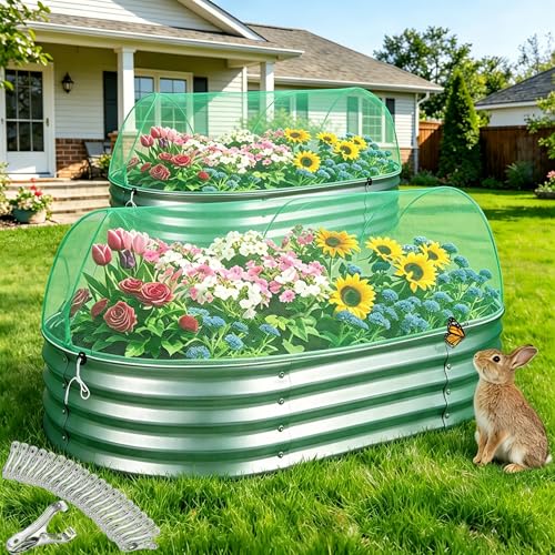 Garden Netting for Raised Beds 2PCS, Raised Garden Bed Plant Netting Cover Mesh with Drawstring for Garden Protection, Rectangular Bird Insect Netting Pest Barrier Screen for Vegetable, 4x2x1ft, Green - color: 2pcs Green Mesh, size: 4x2x1ft
