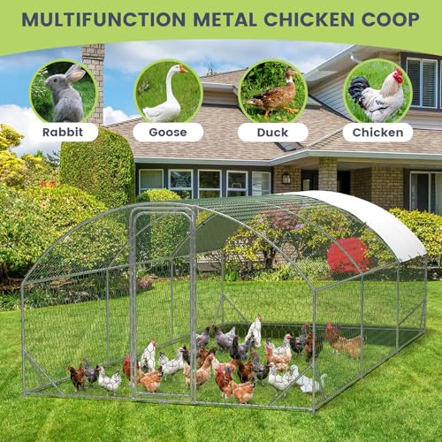 GarveeLife Large Metal Chicken Coop, Dome Shape Chicken Coop with Upgrade Tri-Supporting, Large Chicken Run with Waterproof and Anti-UV Cover (19.7 ft L x 9.8 ft W x 6.6 ft H) - size: 232.2"L x 78.7"W x 78.4"H