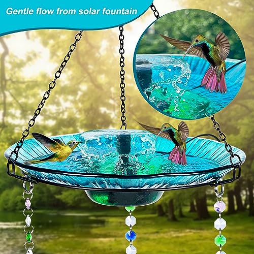 Hummingbird Feeder and Bird Bath for Outdoors 2-in-1 for Small Birds - Hummingbird Bath Fountain with 3 Red Feeder Pots - Hanging Solar Bird Bath Fountains NY1-FN04 - color: Blue
