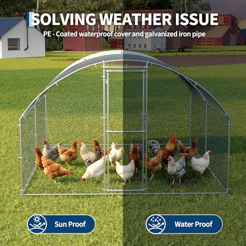 Garvee Large Metal Chicken Coop, Chicken Run for 10/20 Chickens, Outdoor Walk in Poultry Cage with Anti-UV Cover and Waterproof, 13.12 x 9.84 x 6.56 ft