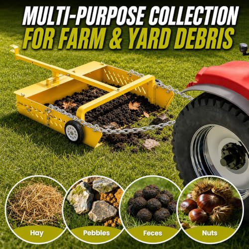 GRIND MODE 2-in-1 Horse Paddock Cleaner & Tow-Behind Trailer, Heavy Duty Manure Fork & Scoop, Efficient Yard Sweeper for Horse Manure, Drag Collector for Pasture/Yard Easy Cleanup - color: Yellow, size: Upgraded Chain Drag