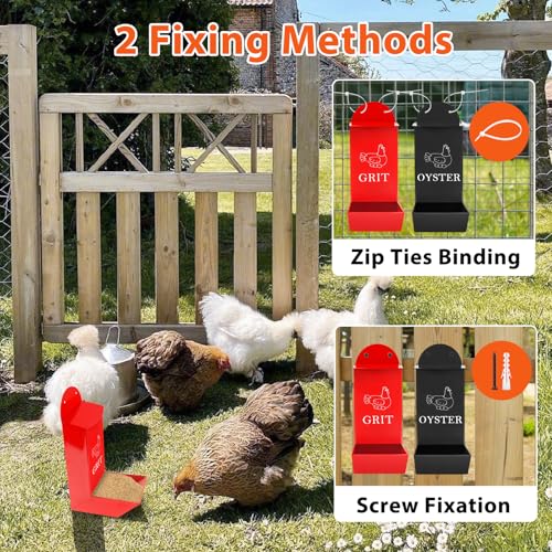 2 Pack Gravity Chicken Grit Feeders with Lids, Metal Oyster Shell Feeder | Hanging Gravity Chicken Poultry Feeder Troughs, Metal Coop Accessories Supplies, Grit, Oyster Shell, Feed