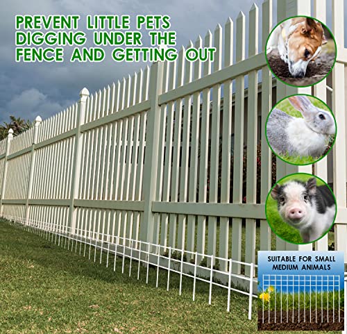 24x15-inch No Dig Animal Barrier Fence, 10 Pack White Dig Protective Fence with 1.5 inch Spike spacing, Dog/Rabbit/Groundhog Underground Defence, for Outdoor Garden Patio - size: 10 pack 24x15-inch white