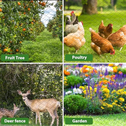 Unves 25 x 100 Ft Bird Netting, 2.4" Square Mesh Bird Net for Chicken Coop | Nylon Heavy Duty Poultry Netting Garden Protection for Chicken Run, Protect Plants Fruit Trees from Deer and Animal - size: 25' x 100'