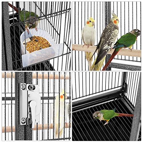 Yaheetech 54-inch Wrought Iron Standing Large Parrot Parakeet Flight Bird Cage for Small Parrot Sun Parakeet Green Cheek Conure Lovebird Budgie Finch Canary Bird Cage with Stand - color: Hammertone Black