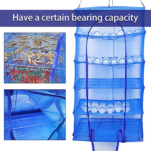 Hanging Drying Net Foldable Drying Rack Net Dryer 19.7"x19.7"x37.4" 6 Layer Folding Fish Mesh Collapsible Dry Net with Zippers for Drying Seeds Fish Vegetables Fruit Herb Food - color: Blue