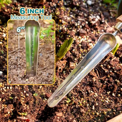 Berry&Bird Seeding Widger,Stainless Steel Seed Dibber Tool with Measuring Scale,Wooden Handle Garden Bulb Trowel for Seed Planting Tool Hand Shovel Planter Transplanter Dibber Soil Digginng | Narrow widger with measuring; ergonomic wood handle & handing l