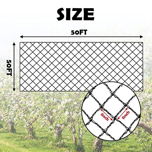 Bird Netting 50x50 Ft, 1In Mesh Garden Bird Netting, Fruit Tree Netting | Heavy Duty Woven Mesh Garden Netting, Pest Barrier for Plants & Blueberry, Animal Mesh Fence Against Birds, Deer, Poultry - size: 50x50ft-1in mesh